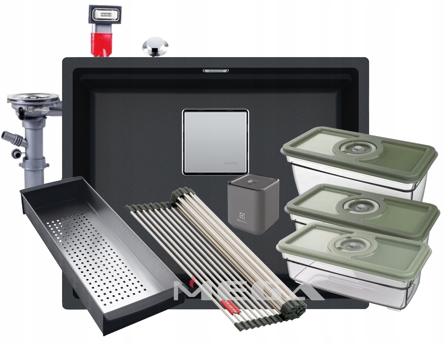 Onyxový granitový drez Franke Kanon Granit + vákuové nádoby Electrolux EVFK1+